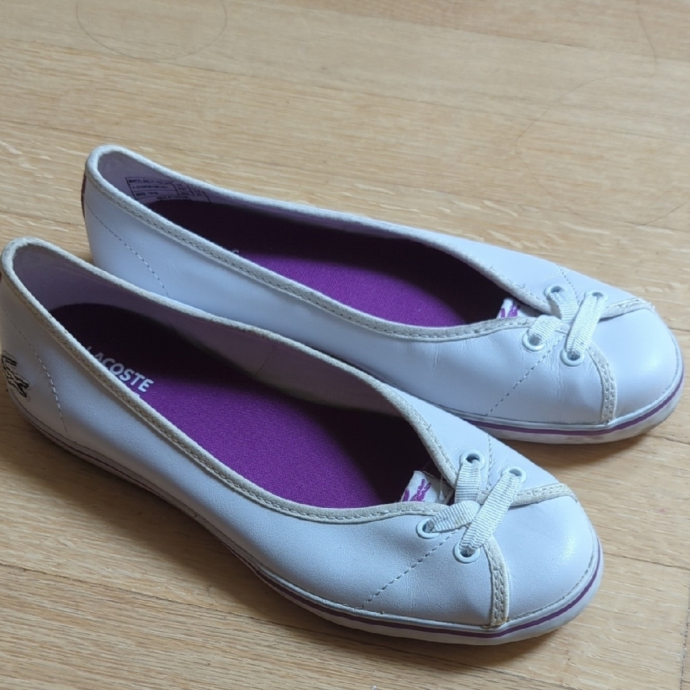 Lacoste White Flats with Bow Detail
